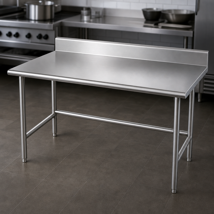 Product image #3 for Advance Tabco 144-Inch x 30-Inch Stainless Steel Open Base Work Table with 5-Inch Backsplash