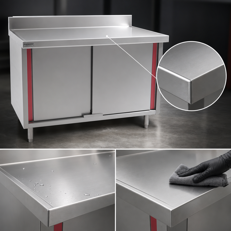 Product image #3 for Eagle Spec-Master Marine Series 84-Inch Stainless Steel Enclosed Work Table with Cabinet Base and Sliding Doors