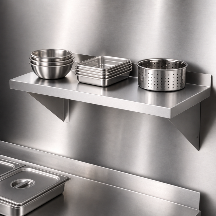 Product image #3 for 12 x 60 Inch Wall-Mounted 430 Stainless Steel Shelf with 2 Brackets