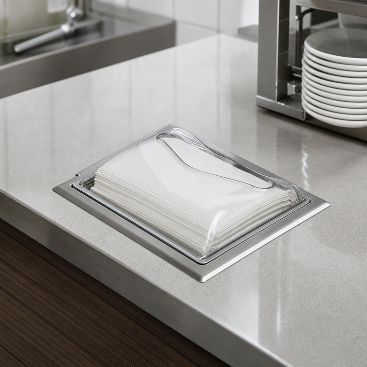 Product image #3 for Classic In-Counter Fullfold Napkin Dispenser with Clear Face and Stainless Steel Frame, 750+ Capacity