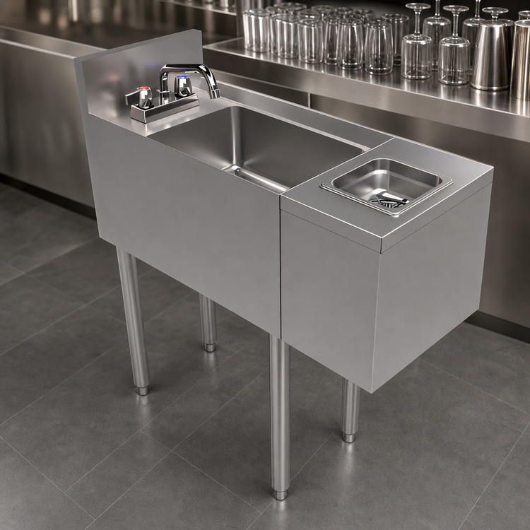 Product image #3 for BK Resources Underbar 12-Inch Glass Rinser Hand Sink with Push-Down Rinser and Deck-Mount Faucet