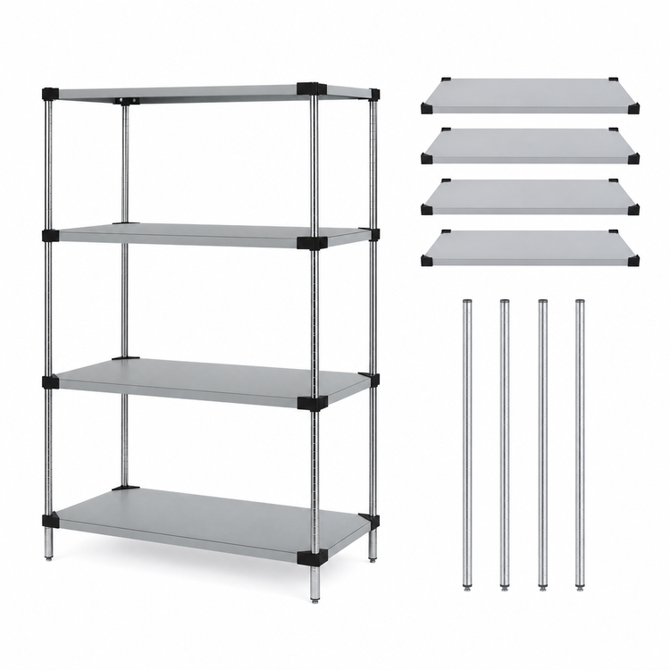 Product image #3 for Quantum 36"W x 18"D x 54"H Solid Stainless Steel Shelving Starter Kit with 4 Shelves and 4 Posts