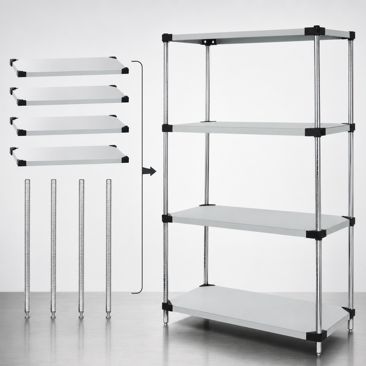 Product image #3 for Quantum 4-Shelf Solid Stainless Steel Shelving Starter Kit, 48"W x 21"D x 74"H