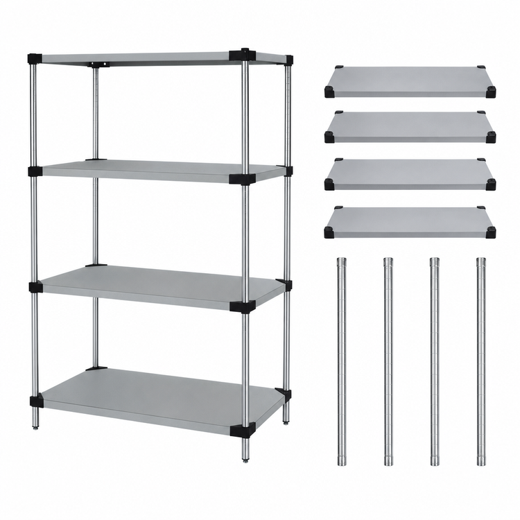 Product image #3 for 4-Shelf Solid Stainless Steel Stationary Shelving Starter Kit, 54 x 18 x 54 Inches