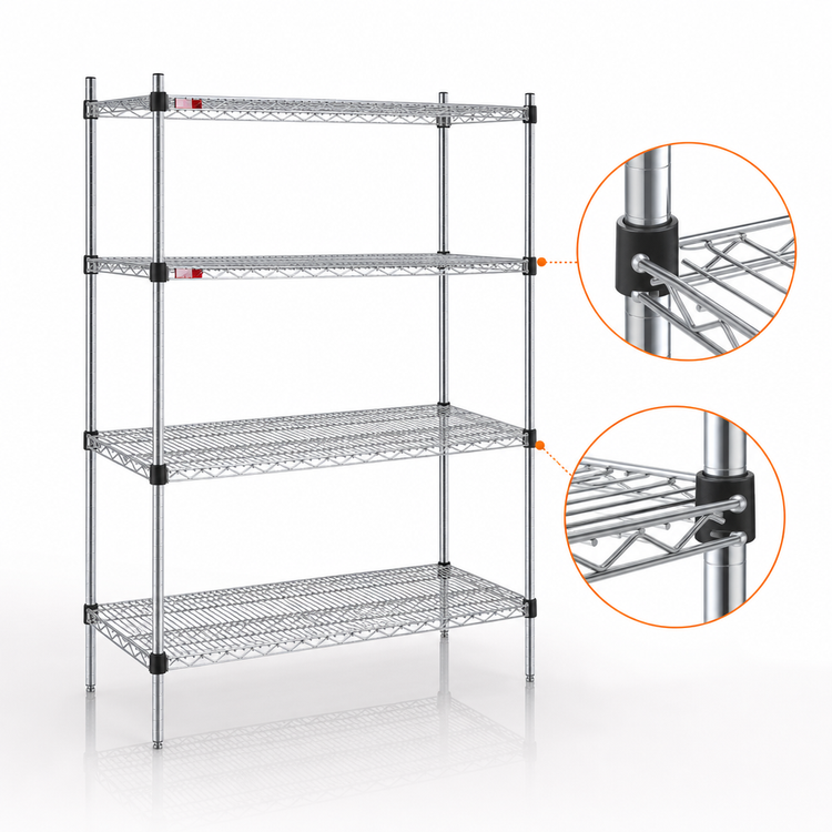 Product image #3 for EAGLEbrite Quad-Adjust 4-Tier Wire Shelving Starter Unit, 60W x 24D x 74H, Zinc Finish