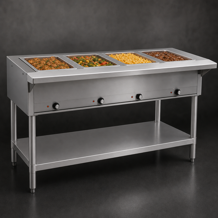 Product image #3 for Eagle Group 4-Well Electric Hot Food Table, 63-1/2" Wide, Open Stainless Steel Base, 208V 3-Phase