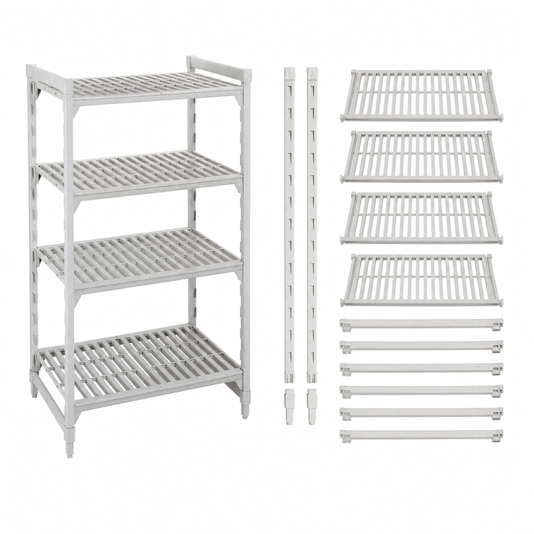 Product image #4 for Cambro Camshelving Premium 4-Shelf Stationary Starter Unit, 18 x 30 x 64 Inches, Vented Polypropylene Shelving, Speckled Gray