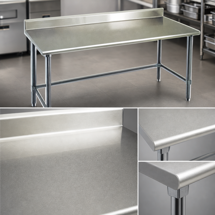 Product image #3 for Deluxe Series 16-Gauge 300 Series Stainless Steel Work Table with 4-1/2-Inch Backsplash, 60 x 24 Inches