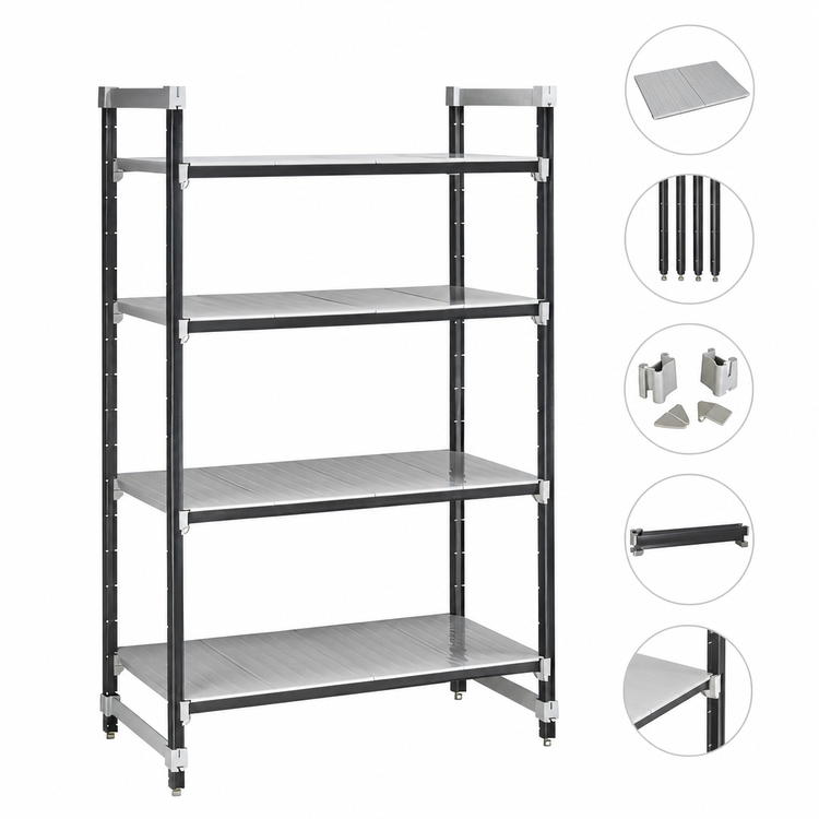 Product image #3 for Cambro Camshelving Elements XTRA 4-Tier Stationary Starter Unit, 24 x 48 x 64 Inch Solid Polymer Shelving, Speckled Gray
