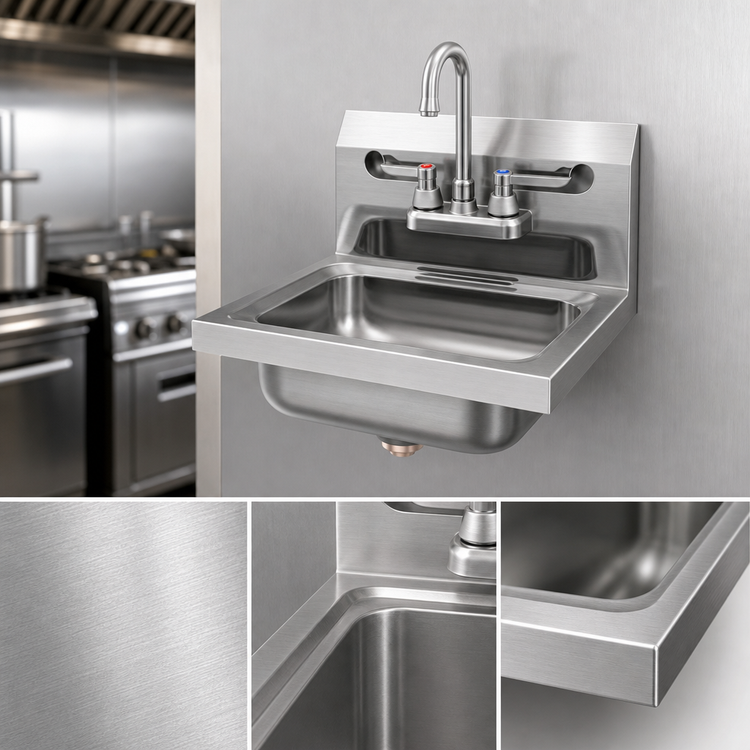 Product image #2 for Mixrite Wall-Mount 1-Compartment Stainless Steel Hand Sink with Gooseneck Faucet, 15-3/4-Inch Wide