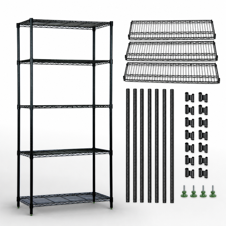 Product image #3 for Quantum 36 Inch x 36 Inch x 63 Inch Black Epoxy Antimicrobial Wire Shelving Starter Kit