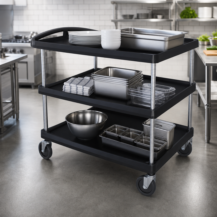Product image #3 for Metro myCart Series 3-Shelf Open Base Polymer Utility Cart, Black