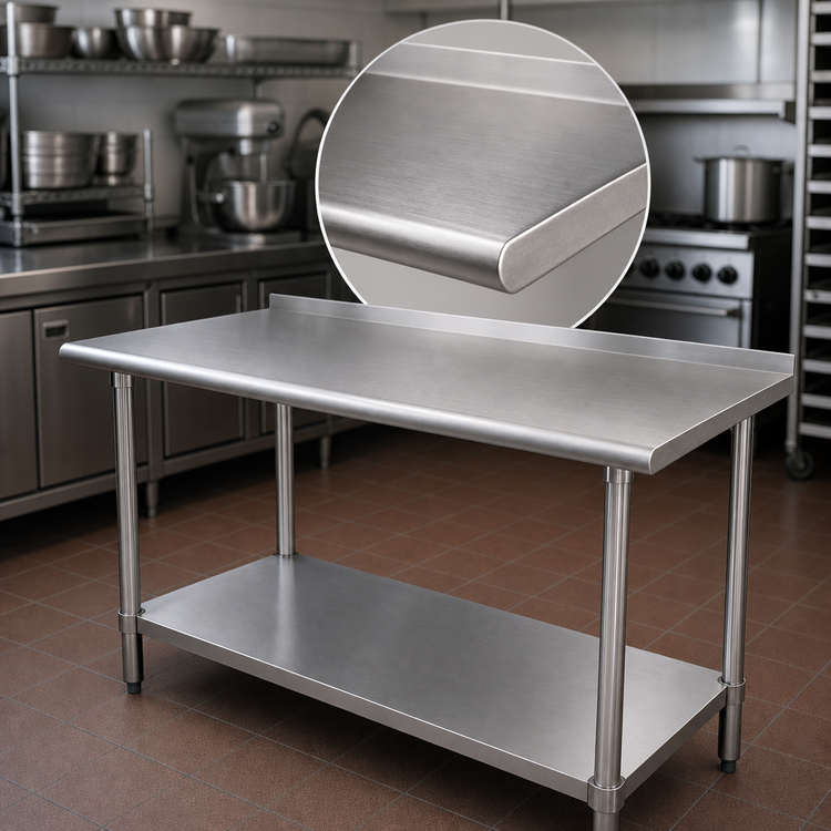 Product image #3 for Advance Tabco 84-Inch x 36-Inch Stainless Steel Work Table with 1-1/2-Inch Rear Up-Turn and Adjustable Undershelf