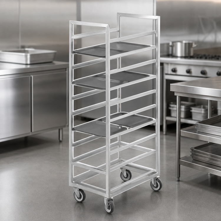Product image #3 for Channel 36-Inch High Stainless Steel Single-Section Cafeteria Tray Rack for 14 x 18 Trays, End Load, 10-Tray Capacity