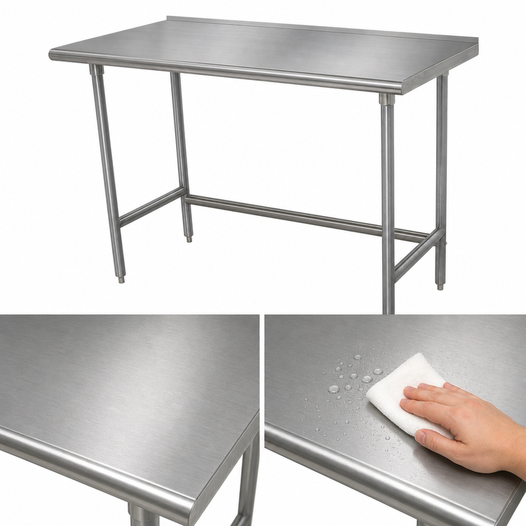Product image #3 for Advance Tabco 84 Inch x 36 Inch Open Base Stainless Steel Work Table with 1-1/2 Inch Rear Up-Turn