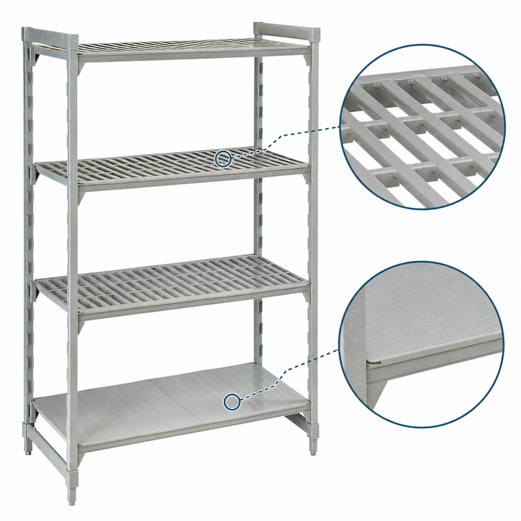 Product image #4 for Cambro Camshelving Premium 4-Shelf Vented and Solid Stationary Starter Unit, 42"W x 21"D x 84"H, Speckled Gray