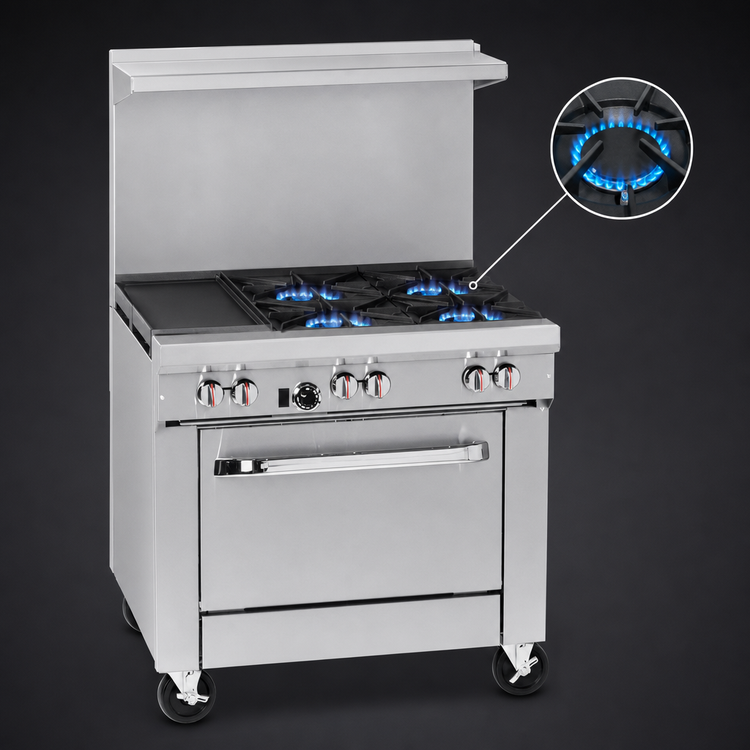 Product image #3 for Southbend S-Series 36-Inch Gas Restaurant Range with 4 Open Burners, 12-Inch Left Griddle and Cabinet Base