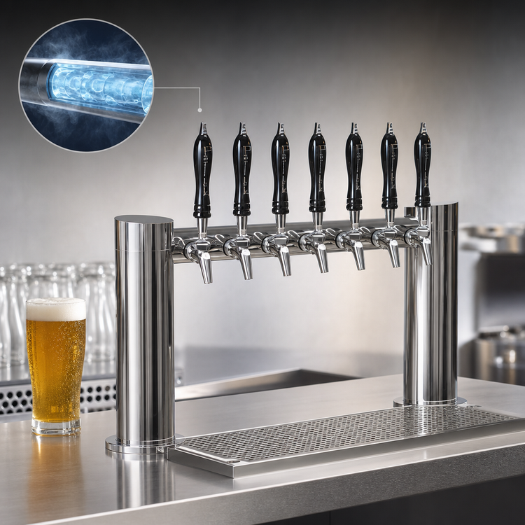 Product image #3 for Perlick Avenue H-Pipe 6-Faucet Glycol-Cooled Countertop Draft Beer Tower, Stainless Steel
