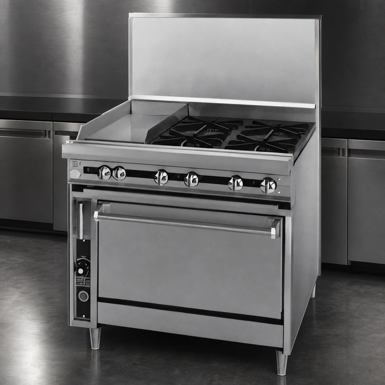 Product image #3 for Titan JTRH-24G-2-36C Heavy Duty Gas Range with (2) Open Burners, (1) 24-Inch Griddle, and Convection Oven
