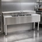 Thumbnail image #3 for Eagle Group 1800 Series B5C-18 Three-Compartment Underbar Sink with Left and Right Drainboards, 60-Inch 304 Stainless Steel