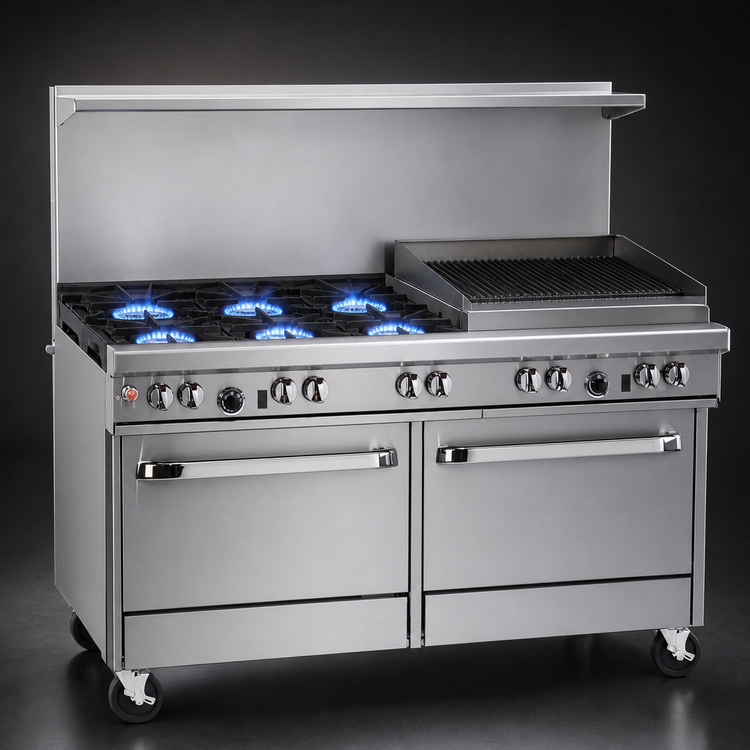 Product image #3 for Southbend Ultimate 60-Inch Commercial Gas Restaurant Range with 4 Open Burners, 36-Inch Charbroiler, Standard Oven and Cabinet Base