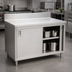 Thumbnail image #3 for Omcan USA 72-Inch x 30-Inch Stainless Steel Enclosed Work Table with Cabinet Base, Sliding Doors, and 6-Inch Backsplash
