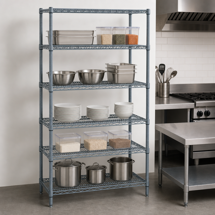Product image #4 for Quantum 48 Inches x 21 Inches x 86 Inches Gray Epoxy Antimicrobial Wire Shelving Starter Kit with 5 Shelves