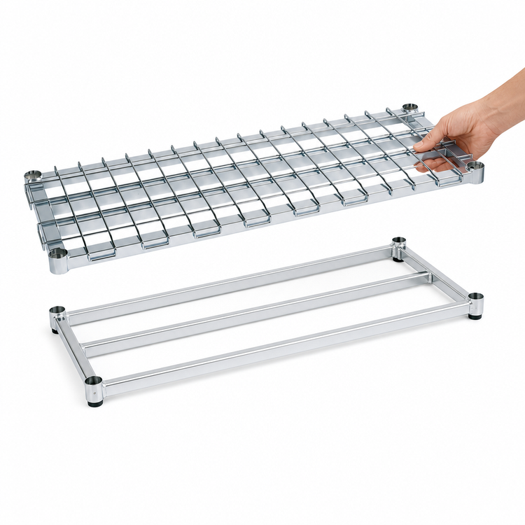 Product image #3 for Metro Super Erecta Stainless Steel Dunnage Shelf with Lift-Off Wire Deck, 60"W x 18"D