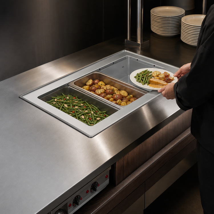 Product image #3 for Vollrath Short-Side Drop-In Wet Hot Well, 2-Pan, Infinite Controls, Autofill, Manifold Drain, 208-240V