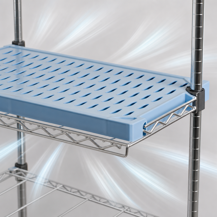 Product image #3 for QuadPLUS 72 Inch x 24 Inch Louvered Blue Polymer Shelf Mat with Quad-Adjust Wire Frame