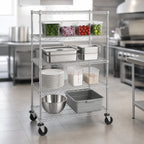 Thumbnail image #3 for Metro Super Erecta N436BBR 4-Shelf Wire Stem Caster Cart with Resilient Rubber Casters, 2 Swivel/2 Brake, 36 x 21 x 69 Inches