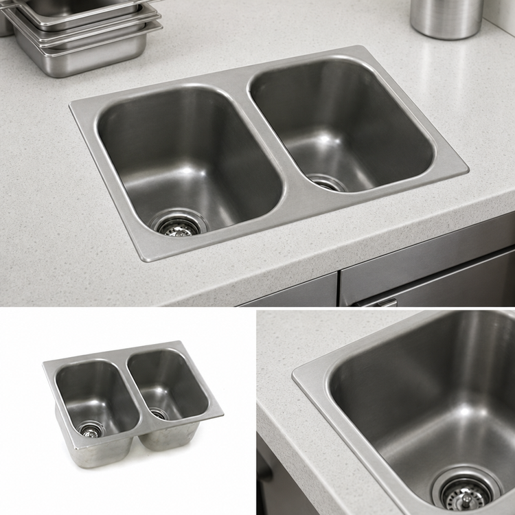 Product image #3 for Eagle Group Self-Rimming Countertop Drop-In Sink with No Deck, Two-Compartment, 16 x 20 x 8-Inch Bowls, 18-Gauge Stainless Steel