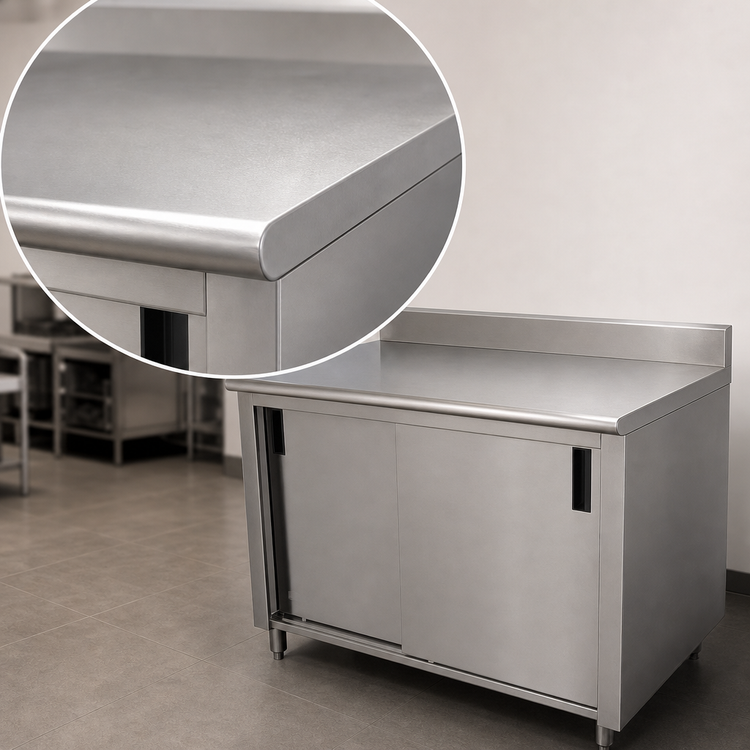 Product image #3 for Advance Tabco Special Value Series Economy Enclosed Work Table with Cabinet Base, Sliding Doors, 16 Gauge 304 Stainless Steel Top, 48 x 30 Inches