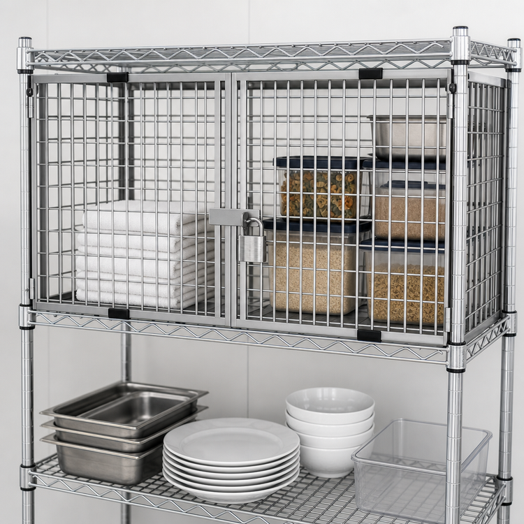 Product image #3 for Eagle Group 36"W x 21"D Chrome Security Enclosure Kit with Hinged Doors for Wire Shelving