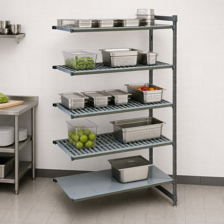 Product image #3 for Cambro Camshelving Basics Plus 18" x 60" x 84" 5-Tier Add-On Shelving Unit, Vented & Solid, Brushed Graphite