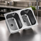 Thumbnail image #3 for Eagle Group FDI-22-22-13.5-2 Two-Compartment Weld-In Sink, 18-Gauge 304 Stainless Steel, 22" x 22" x 13-1/2" Deep Bowls