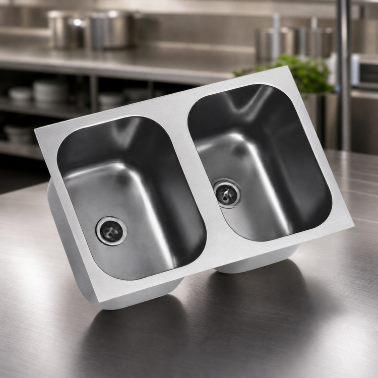 Product image #3 for Eagle Group FDI-22-22-13.5-2 Two-Compartment Weld-In Sink with 22" x 22" x 13-1/2" Deep Bowls