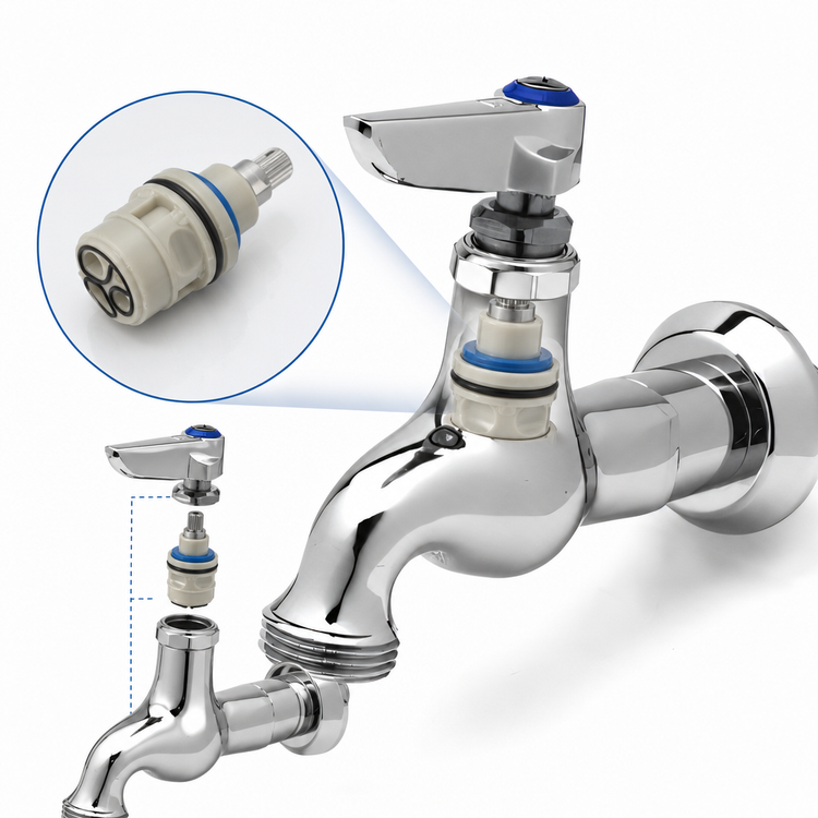 Product image #3 for T&S Brass B-0717 Heavy-Duty Single Sink Wall-Mount Faucet with Lever Handle, 1/2" NPT Inlet, and Garden Hose Outlet