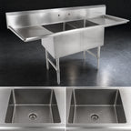 Thumbnail image #3 for John Boos 2B184-2D18 2-Compartment Stainless Steel Sink with Left & Right Drainboards, 75-1/4"W, 10" Backsplash, 14" Deep Bowls