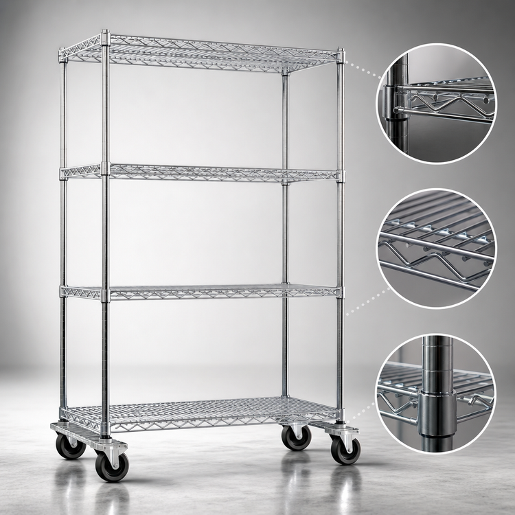 Product image #3 for Eagle Group 4-Tier Chrome Dolly Truck with 48 x 18 Wire Shelves and 5-Inch Casters