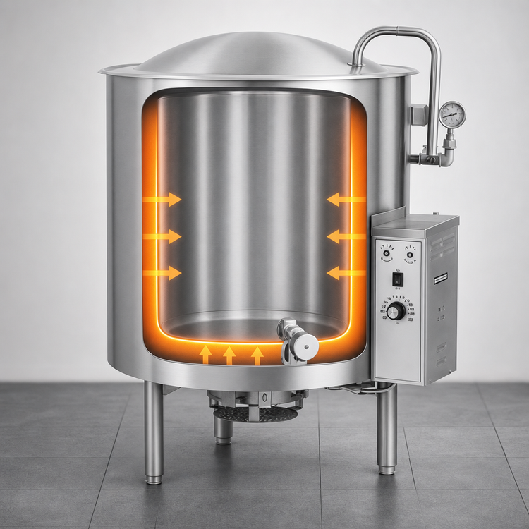 Product image #3 for AccuTemp Edge Series™ 25 Gallon Gas Stationary Kettle with Full Jacket and 316 Stainless Steel Liner