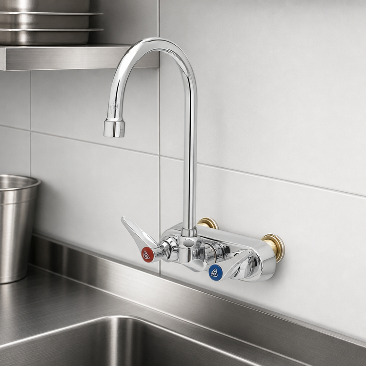 Product image #3 for T&S Brass B-1146-XS-F12 Wall-Mount Workboard Faucet, 4-Inch Centers, 5-3/4-Inch Swivel Gooseneck