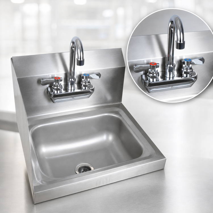 Product image #3 for BK Resources 14" x 10" Wall-Mount Hand Wash Sink Package with Left Side Splash and Lead-Free Faucet