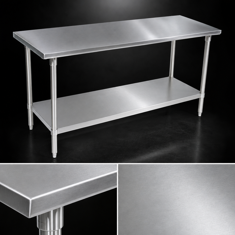 Product image #3 for John Boos Stallion 120 Inch x 30 Inch 14 Gauge 300 Series Stainless Steel Flat Top Work Table with Adjustable Undershelf