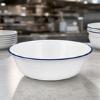 Thumbnail image #3 for Corelle Essentials 18 oz Rectangular Vitrelle Glass Bowl, White with Blue Rim