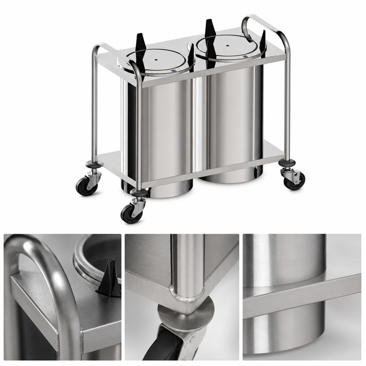 Product image #3 for Atlas Metal MOPD4-6-1/2 4-Stack Mobile Open-Frame Stainless Steel Plate Dispenser — 6-1/2 Inches Max Dish Diameter