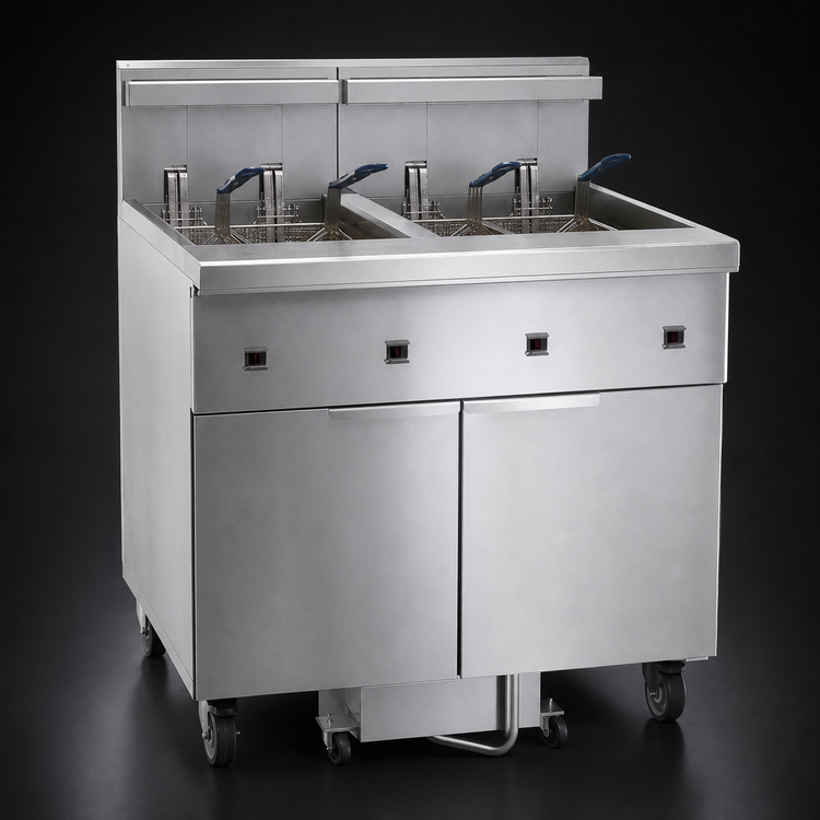 Product image #3 for Imperial 4-Tank Floor Model Electric Fryer with Built-In Space Saver Filter System, 75 lb. Capacity Each