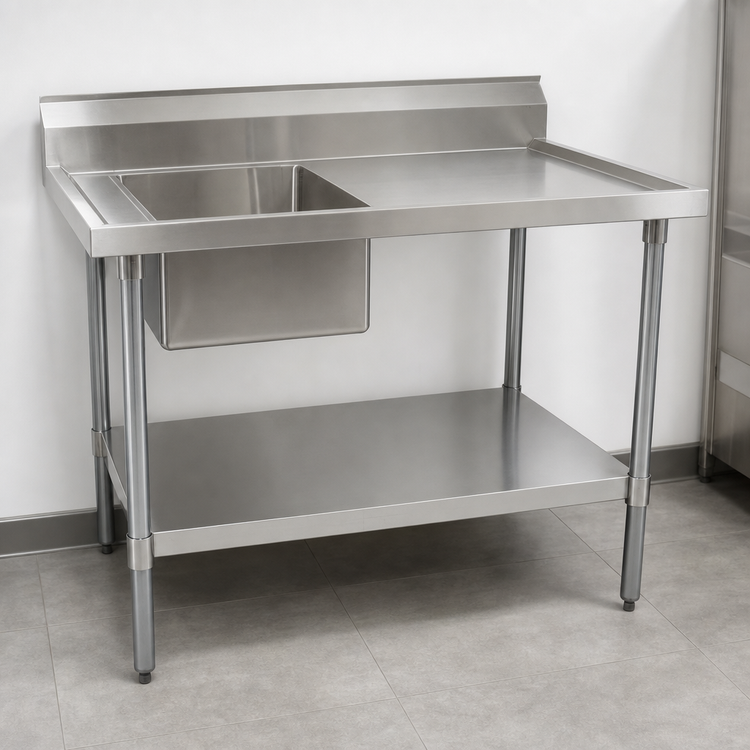 Product image #3 for 48-Inch x 30-Inch Stainless Steel Prep Sink Table with Left-Hand Sink Bowl and 6-Inch Riser
