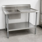 Thumbnail image #3 for BK Resources BKMPT-3048S-LHD 48" x 30" Stainless Steel Prep Sink Table, Left Sink, 18-Gauge 304 Top, Marine Edge, Undershelf