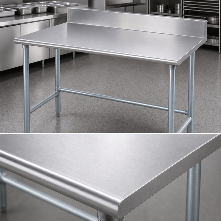 Product image #3 for Advance Tabco 72" x 30" 14 Gauge 304 Stainless Steel Work Table with 5" Backsplash and Galvanized Open Base